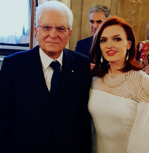 Ekaterina Bakanova con il Presidente della Repubblica Italiana Sergio Mattarella